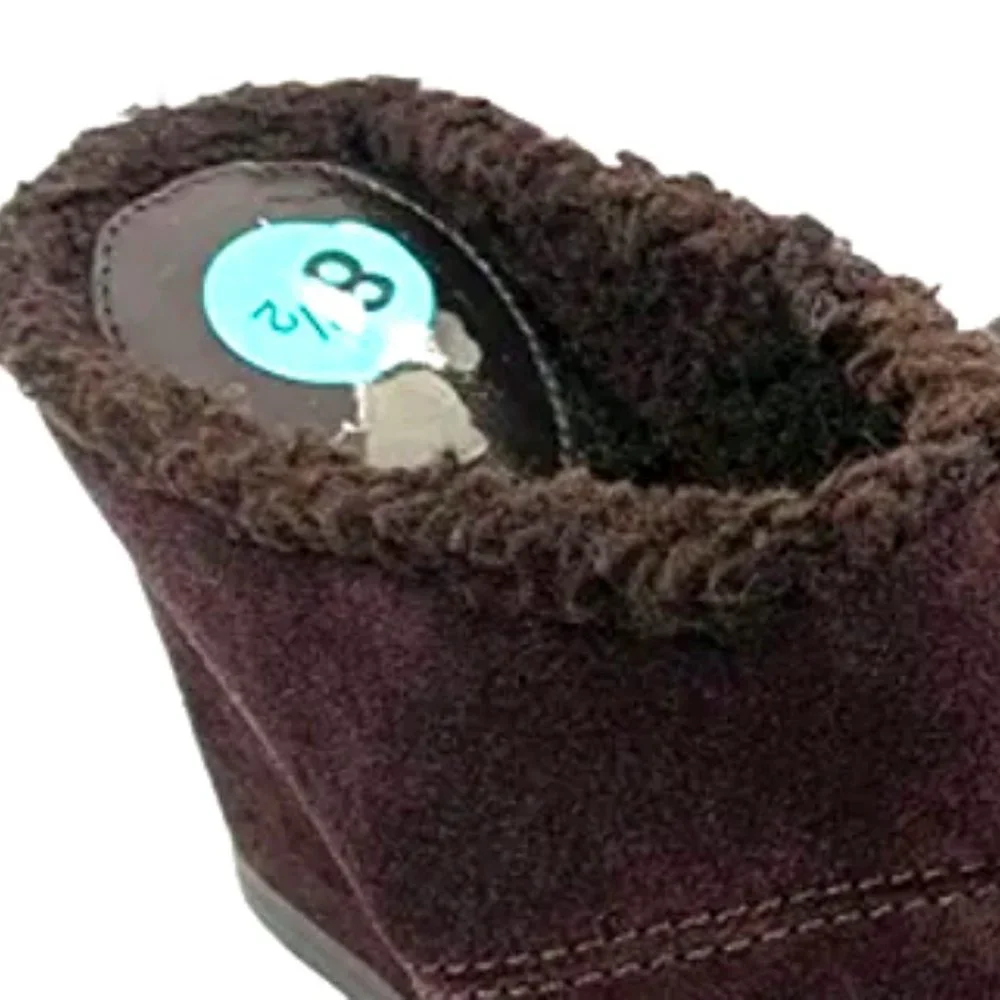 TAHARI Spencer Brown Suede Fleece‎ Lined Wedge Mules